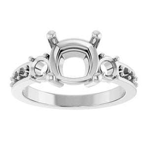 10K White Gold 8x8 mm Cushion Ring Mounting – image 6