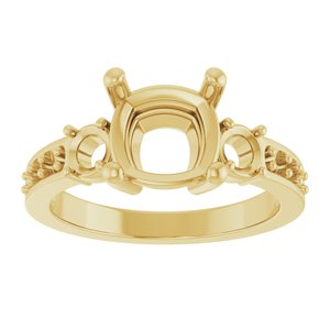 18K Yellow Gold 8x8 mm Cushion Ring Mounting – image 6