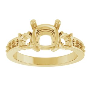 14K Yellow Gold 7x7 mm Cushion Ring Mounting – image 6