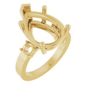 18K Yellow Gold 16x12 mm Pear Ring Mounting – image 2