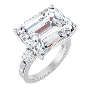 18K White Gold 16x12 mm Emerald Ring Mounting