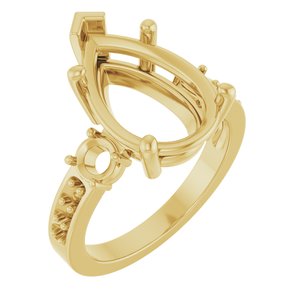14K Yellow Gold 15x10 mm Pear Ring Mounting – image 2