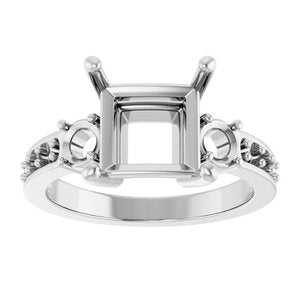 10K White Gold 8x8 mm Square Ring Mounting – image 6
