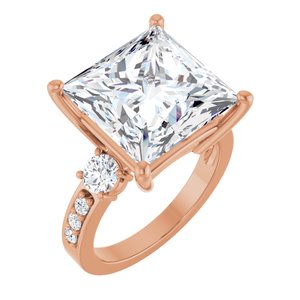 18K Rose Gold 12x12 mm Square Ring Mounting