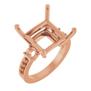 18K Rose Gold 12x12 mm Square Ring Mounting – image 2