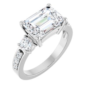 10K White Gold 10x7 mm Emerald Ring Mounting
