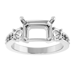 10K White Gold 10x7 mm Emerald Ring Mounting – image 6