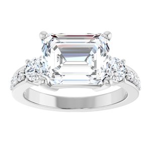 10K White Gold 10x8 mm Emerald Ring Mounting – image 5