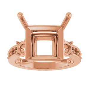 18K Rose Gold 12x12 mm Square Ring Mounting – image 6