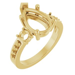 18K Yellow Gold 12x8 mm Pear Ring Mounting – image 2