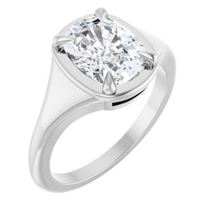 14K X1 White Gold 9x7 mm Elongated Cushion Ring Mounting