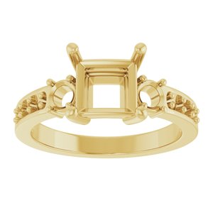 14K Yellow Gold 6.5x6.5 mm Square Ring Mounting – image 6