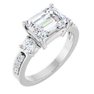 18K White Gold 9x7 mm Emerald Ring Mounting