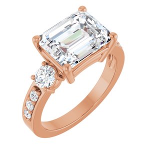10K Rose Gold 10x8 mm Emerald Ring Mounting