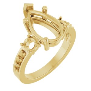 18K Yellow Gold 13x8 mm Pear Ring Mounting – image 2