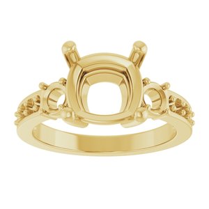 10K Yellow Gold 9x9 mm Cushion Ring Mounting – image 6