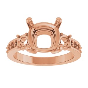 14K Rose Gold 9x9 mm Cushion Ring Mounting – image 6
