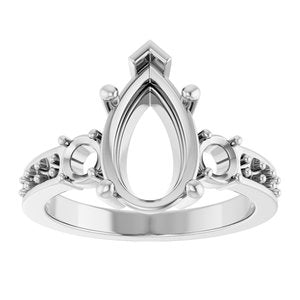 14K X1 White Gold 12x7.5 mm Pear Ring Mounting – image 6