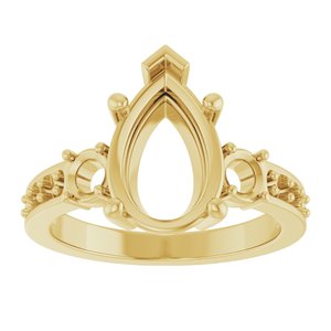 14K Yellow Gold 12x8 mm Pear Ring Mounting – image 6