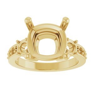 10K Yellow Gold 11x11 mm Cushion Ring Mounting – image 6