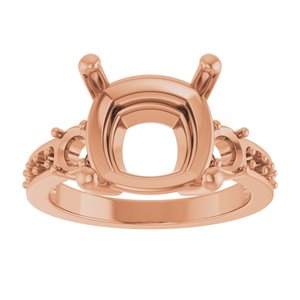 14K Rose Gold 11x11 mm Cushion Ring Mounting – image 6