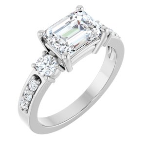 14K White Gold 8x6 mm Emerald Ring Mounting