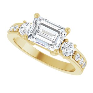 14K Yellow Gold 8x6 mm Emerald Ring Mounting – image 8