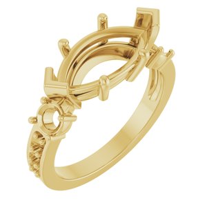 18K Yellow Gold 14x7 mm Marquise Ring Mounting – image 2