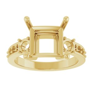18K Yellow Gold 9x9 mm Square Ring Mounting – image 6