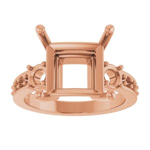 18K Rose Gold 10x10 mm Square Ring Mounting – image 6