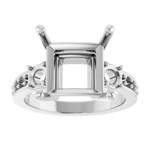 18K White Gold 10x10 mm Square Ring Mounting – image 6