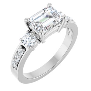 18K White Gold 7.5x5.5 mm Emerald Ring Mounting