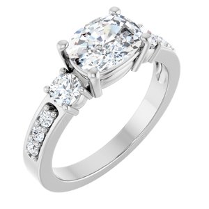 10K White Gold 8x6 mm Elongated Cushion Ring Mounting