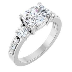 14K White Gold 8.5x6.5 mm Elongated Cushion Ring Mounting