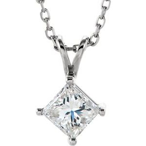14K White Gold 3/8 CT Natural Diamond Solitaire 18" Necklace