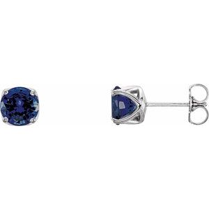 14K White Gold  6 mm Round Lab-Grown Blue Sapphire Woven-Design Earrings