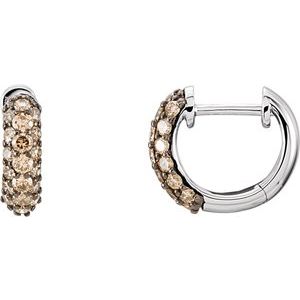 14K White Gold 5/8 CTW Natural Brown Diamond 11 mm Hoop Earrings