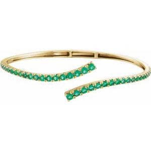 14K Yellow Gold Lab-Grown Emerald Graduated Bypass Cuff 7 1/4" Bracelet