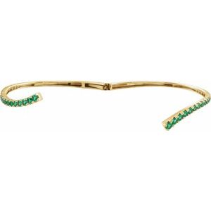 14K Yellow Gold Lab-Grown Emerald Graduated Bypass Cuff 7 1/4" Bracelet – image 2