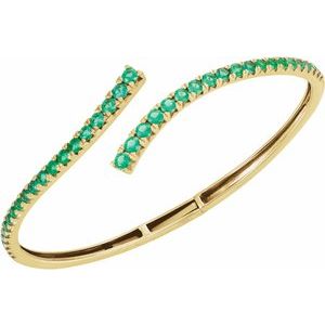 14K Yellow Gold Lab-Grown Emerald Graduated Bypass Cuff 7 1/4" Bracelet – image 4