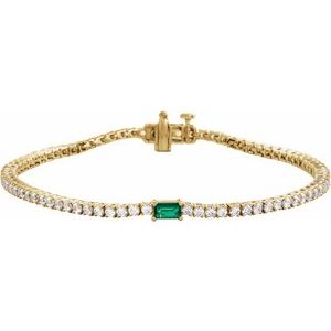 14K Yellow Gold 2 3/4 CTW Lab-Grown Emerald & Lab-Grown Diamond 7" Bracelet