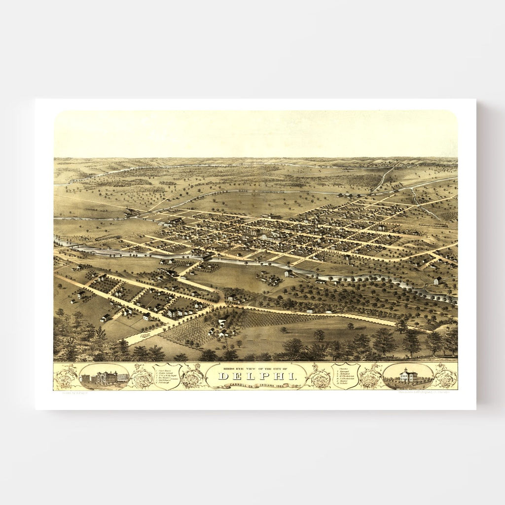 Vintage Map of Delphi, Indiana 1868