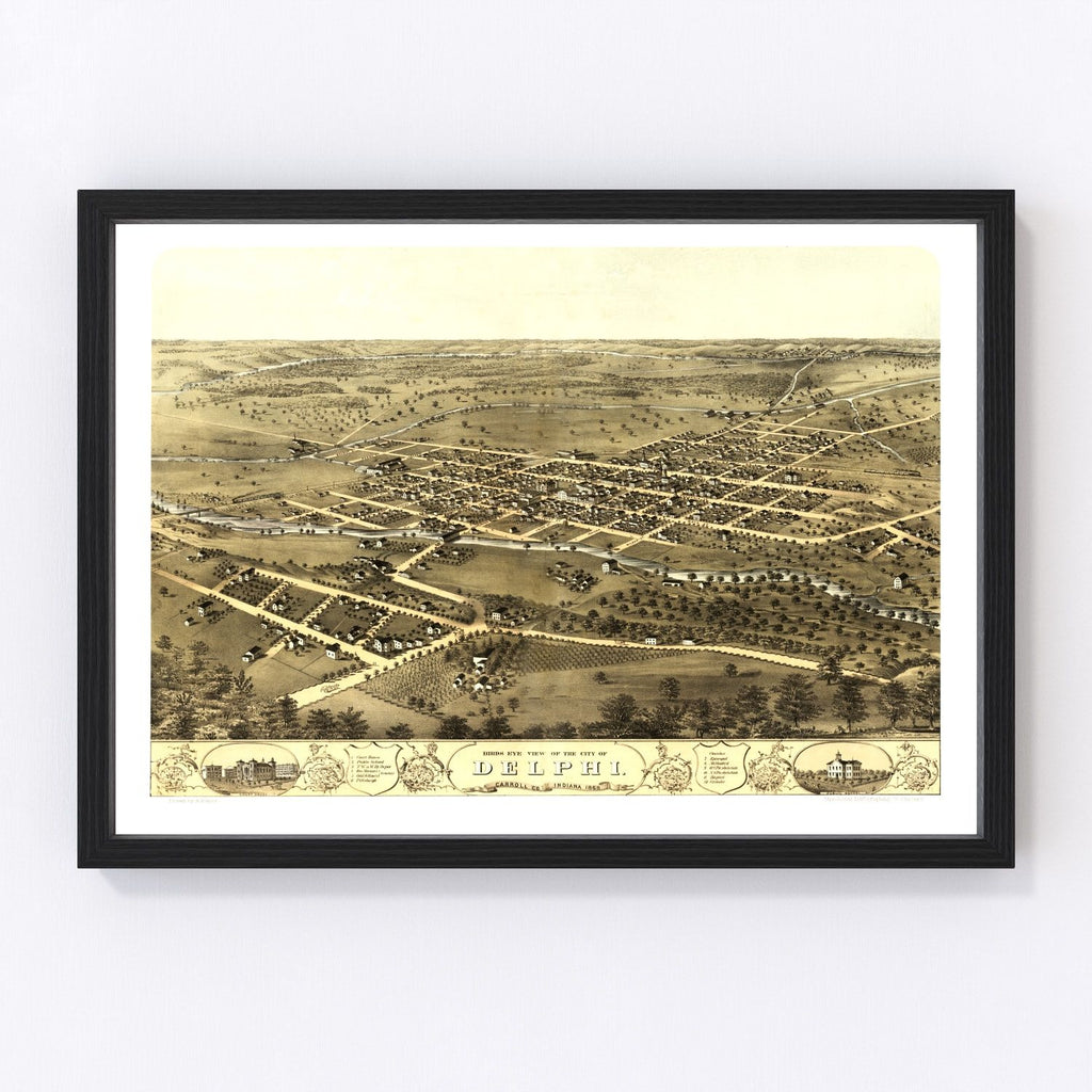 Vintage Map of Delphi, Indiana 1868