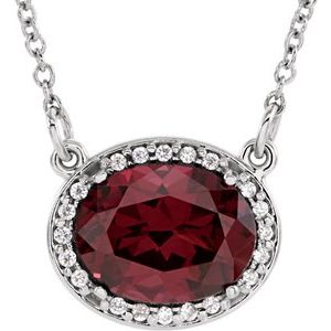 14K White Gold Natural Rhodolite Garnet & .04 CTW Natural Diamond 16 1/2" Necklace