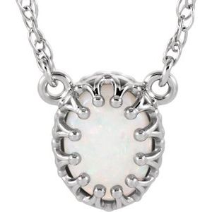 14K White Gold 8x6 mm Oval Natural White Opal 18" Necklace