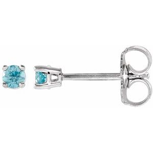14K White Gold 2.5 mm Natural Blue Zircon Earrings