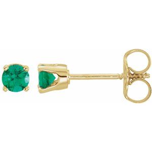 14K Yellow Gold Natural Emerald Youth Earrings