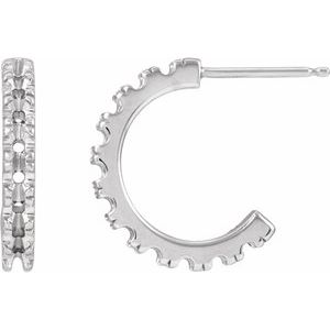 14K White Gold 2.4 mm Round French-Set 12 mm Huggie Hoop Earring Mounting