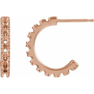 14K Rose Gold 2.4 mm Round French-Set 12 mm Huggie Hoop Earring Mounting