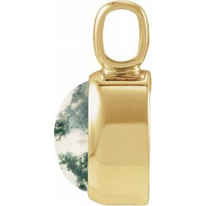 14K Yellow Gold Natural Moss Agate Cabochon Pendant – image 2